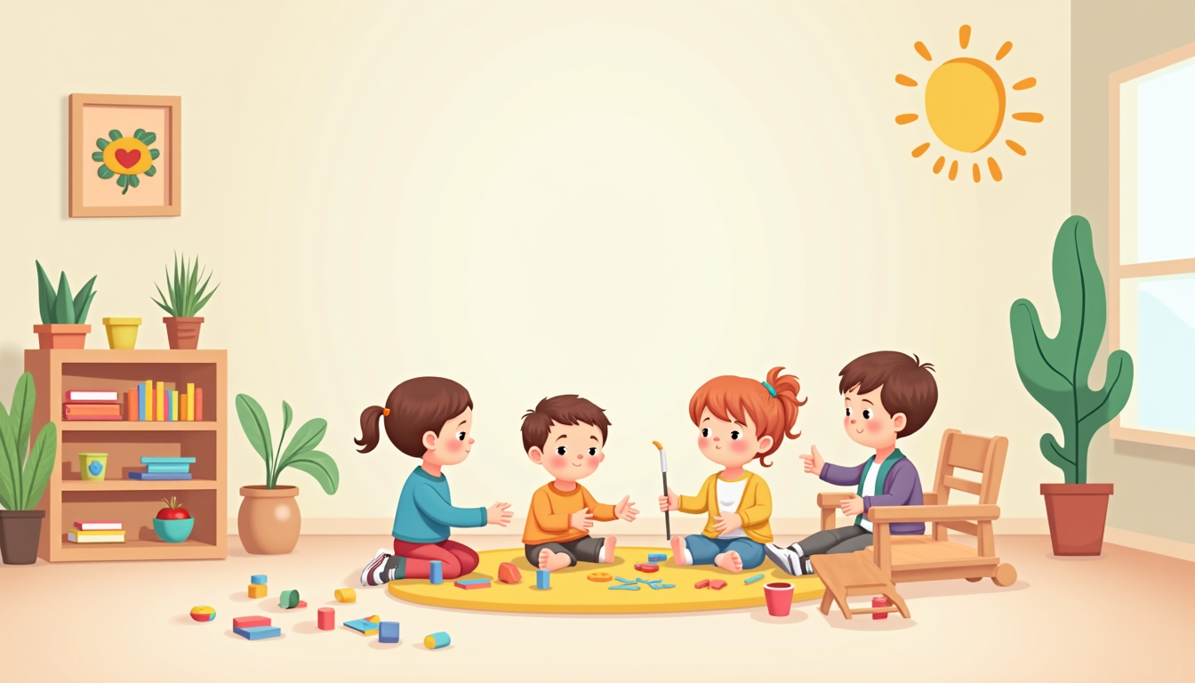 Copil angajat în activități Montessori acasă într-un mediu organizat și luminos, cu materiale specifice și plante
