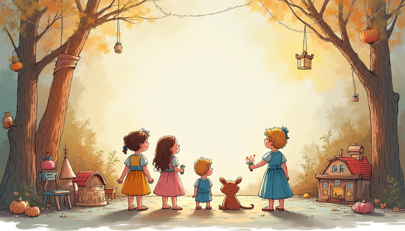 Ilustrație cu elemente din basmele românești, cărți deschise și copii citind, accentuând importanța basmelor în limba română.