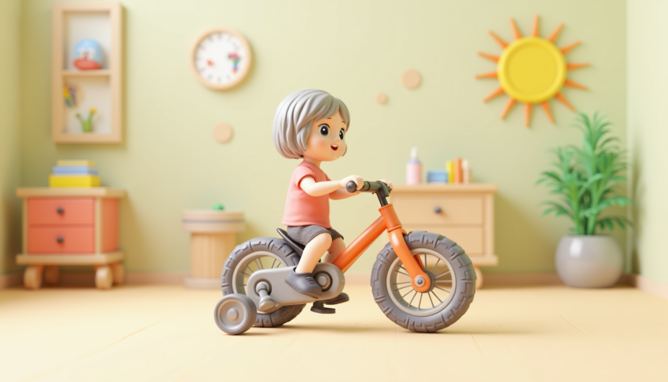 Copil fericit pe bicicleta fără pedale, la 3 ani, într-un parc