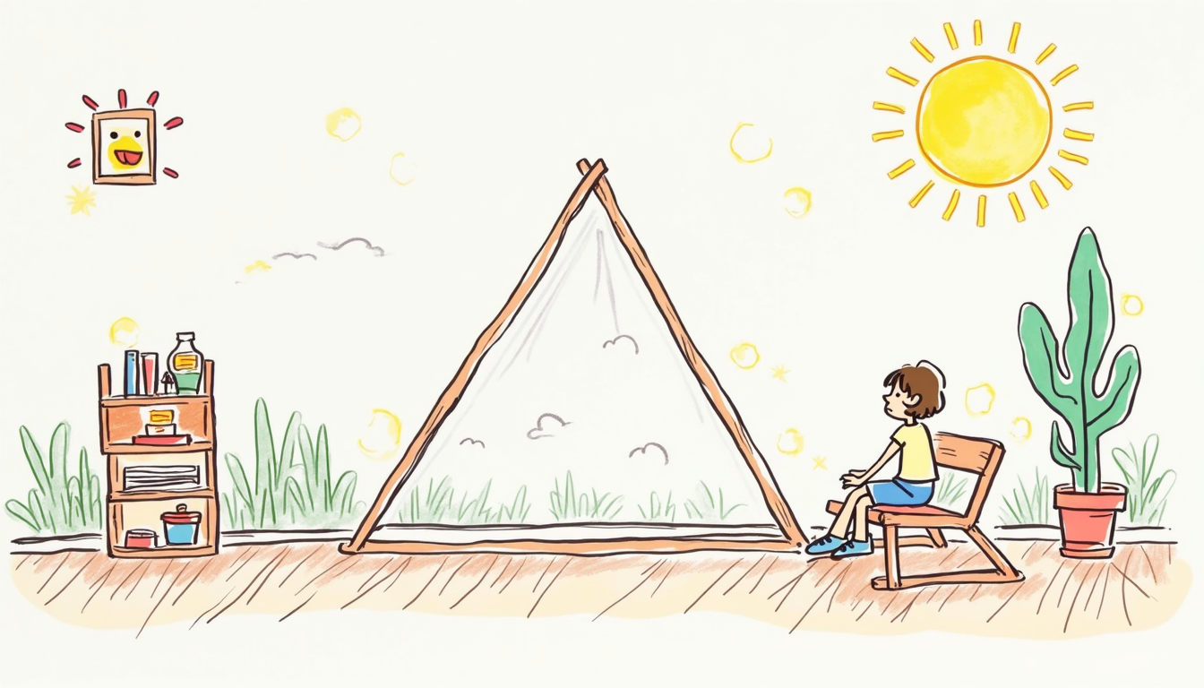 Ilustrație cu un triunghi dreptunghic și formula ariei, în context de învățare pentru copii