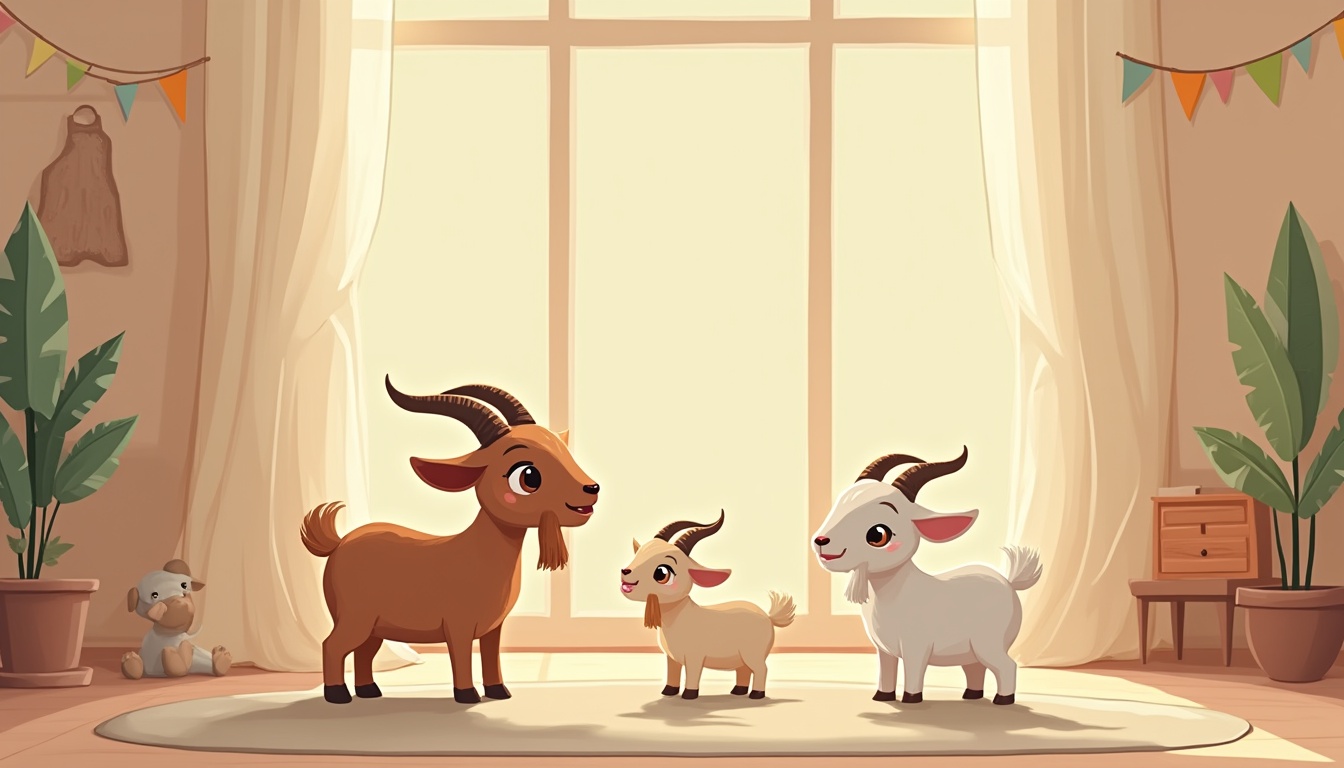 Capra cu trei iezi, o poveste clasică pentru copii, ilustrație animată