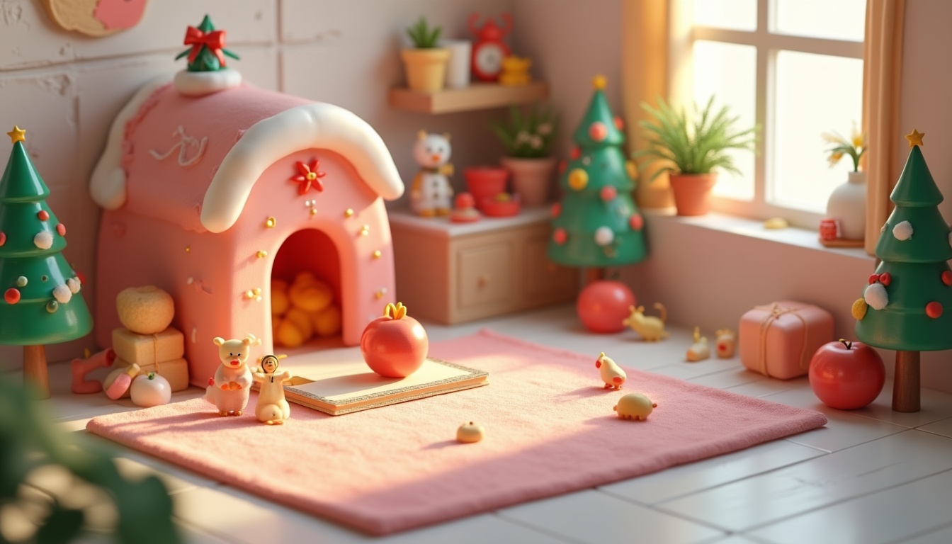 Un copil ascultă cu atenție o poveste de Crăciun, lângă un brad împodobit, creând o atmosferă magică.