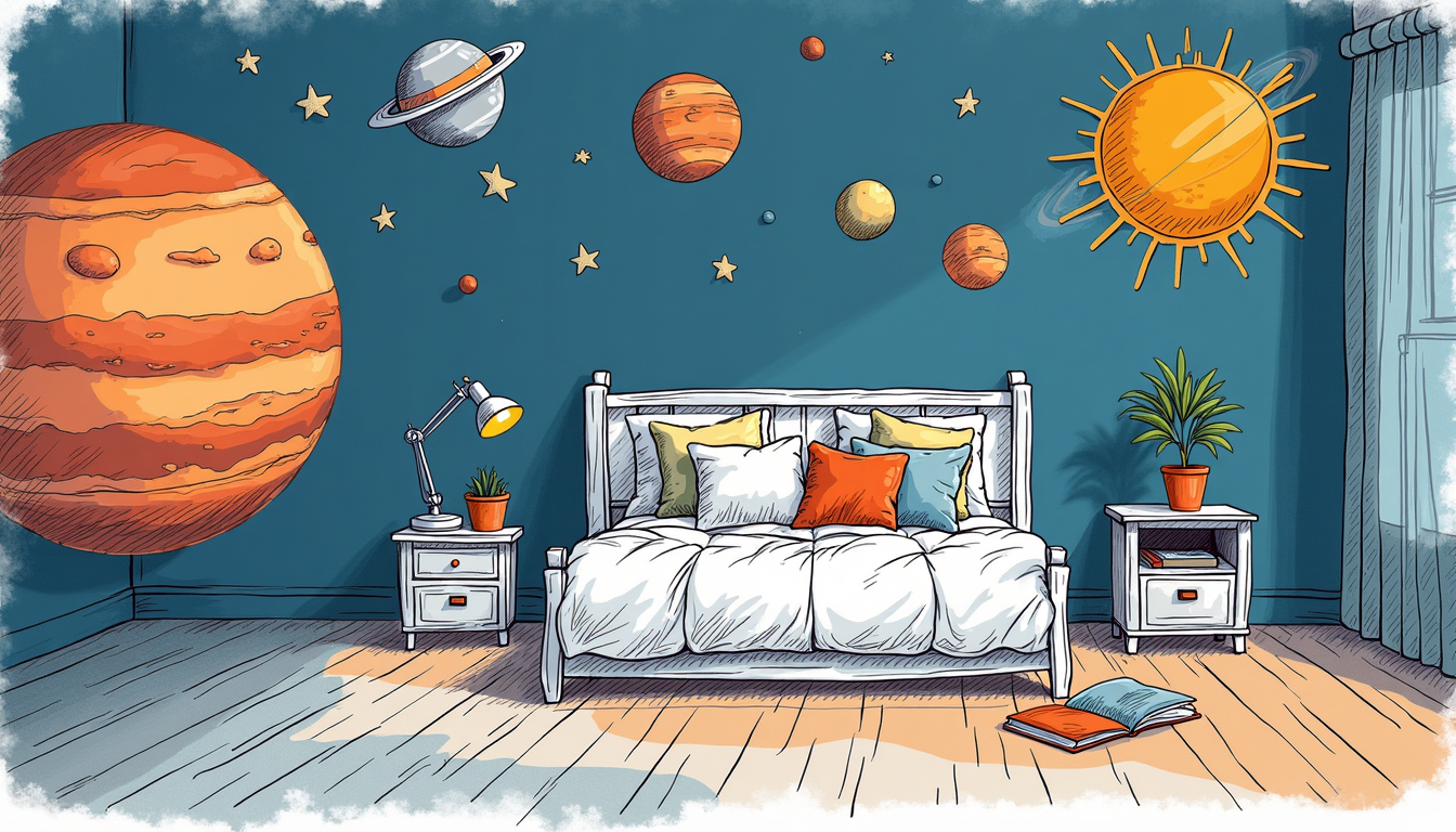 Copii privesc cerul înstelat, ilustrând minunile sistemului solar